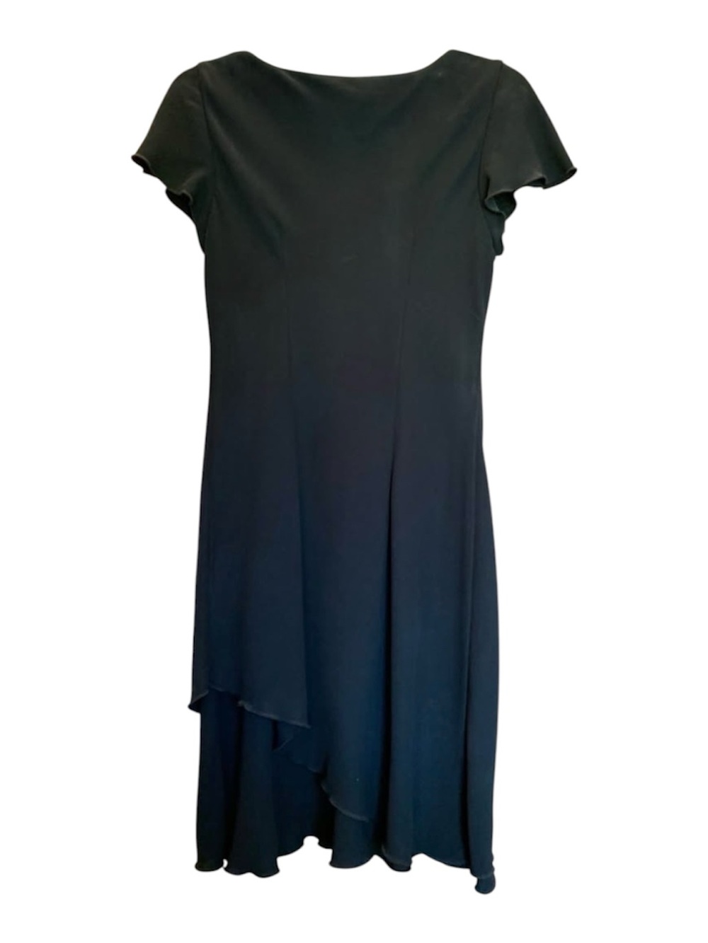 S.L. Fashions Vintage Black V-Neck Asymmetrical Midi Dress - Picture 2 of 7